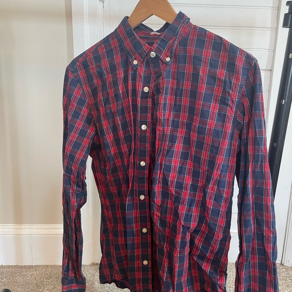 J.Crew Men's Red and Blue Plaid Dress Shirt